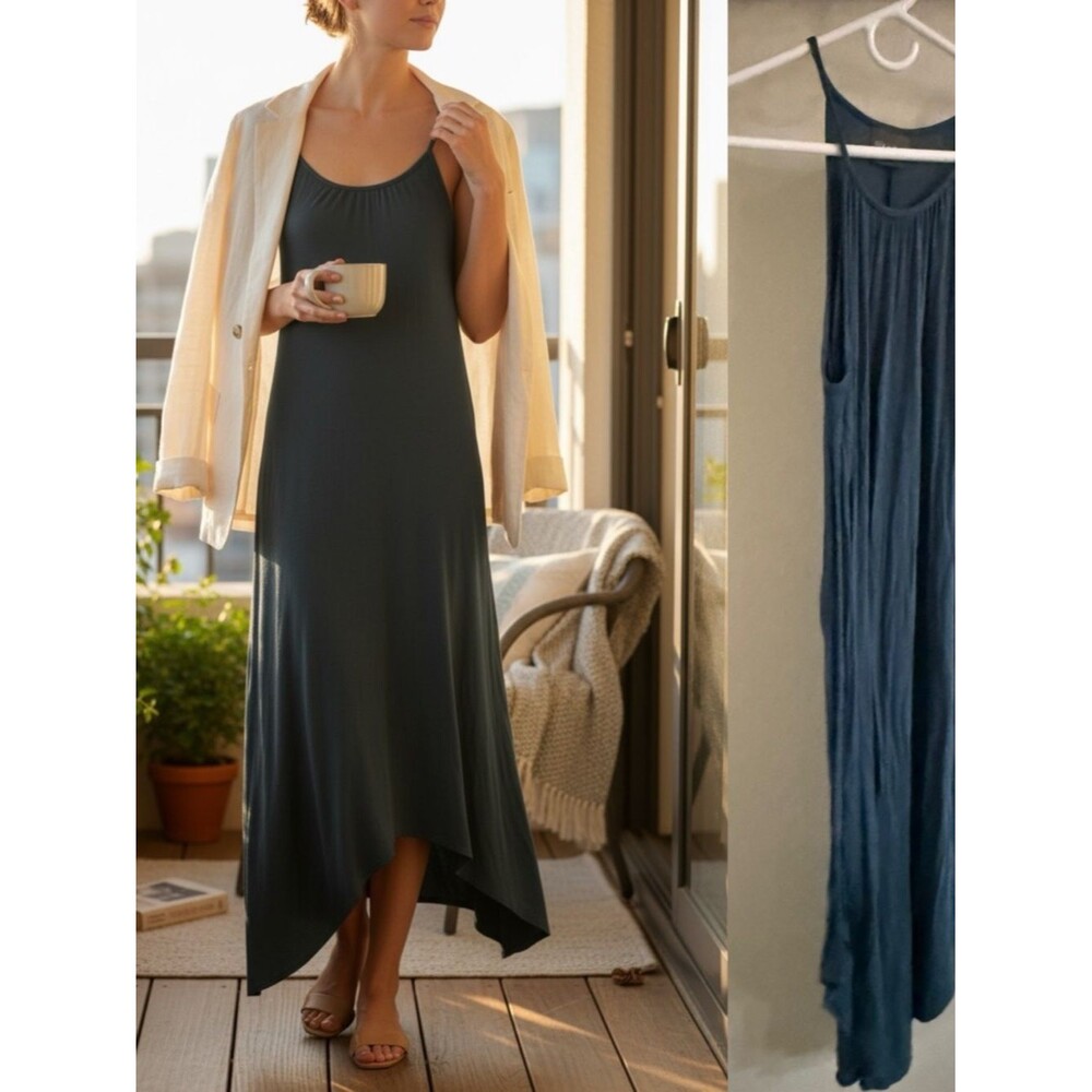 Olivia Rae Maxi Dress Blue Gray Sleeveless Asymmetrical Hem XS